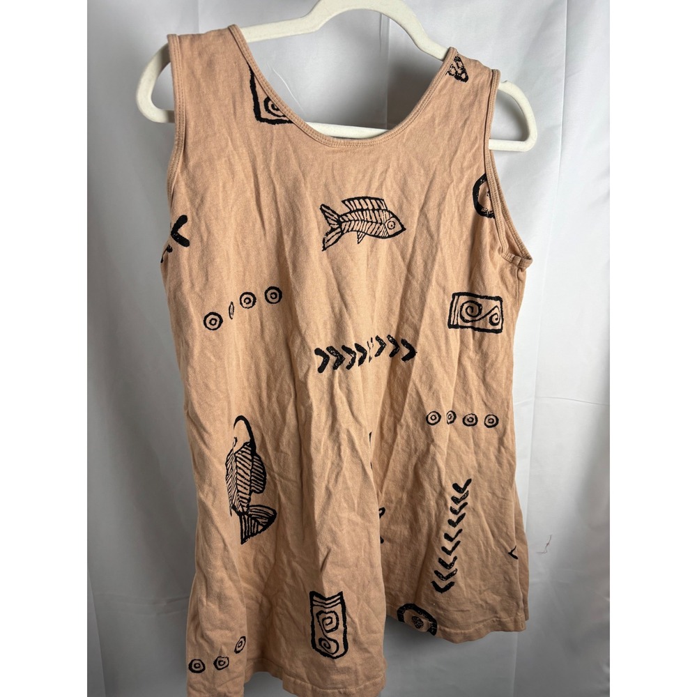 Retro Jostar Tan Tribal Fish Print Sleeveless Tank Top Made‎ in USA Womens L - Picture 4 of 6